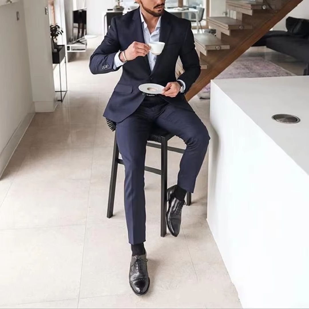 Latest Men Formal Wear - Navy Blue 2-Piece Men's Tuxedo Suits