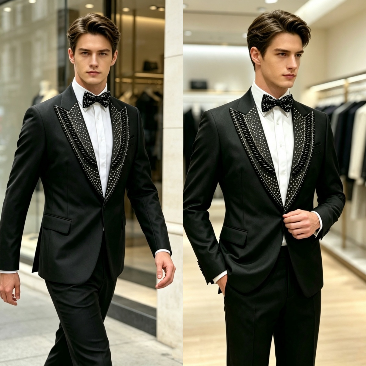 Men'S Formal Wear For Graduation - Formal Wedding Tuxedos Rhinestone 2 Piece