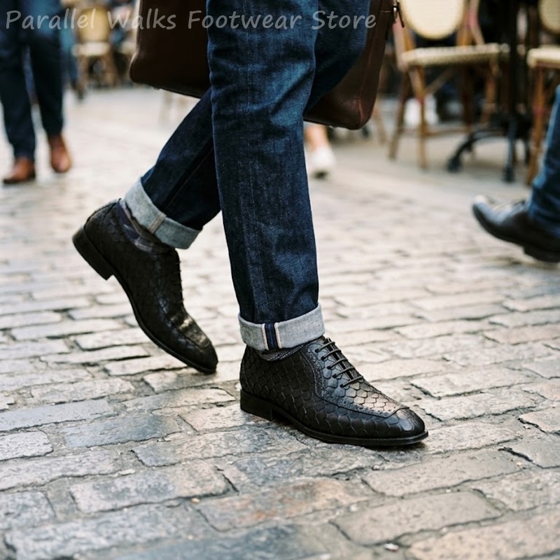 Scale - Men Formals & Ethnic Wear - Sartorial Men Oxfords Fish Scale Embossed