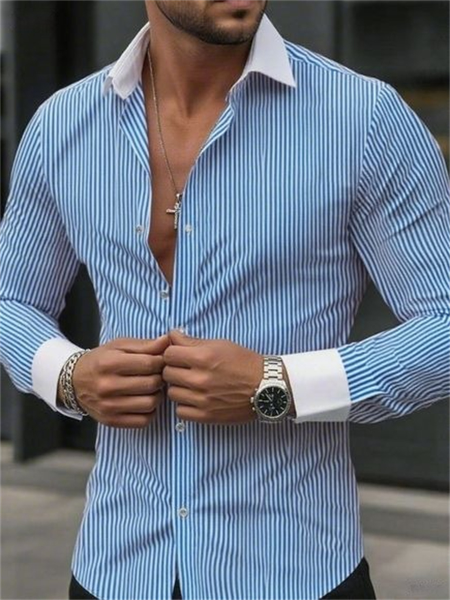 Men's slim-fit striped lapel l - đánh giá và giá Men Formal Wear Shirts