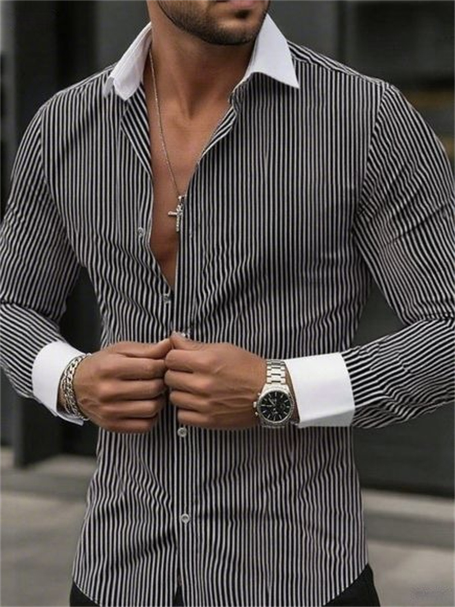 Men's slim-fit striped lapel l - đánh giá và giá Men Formal Wear Shirts