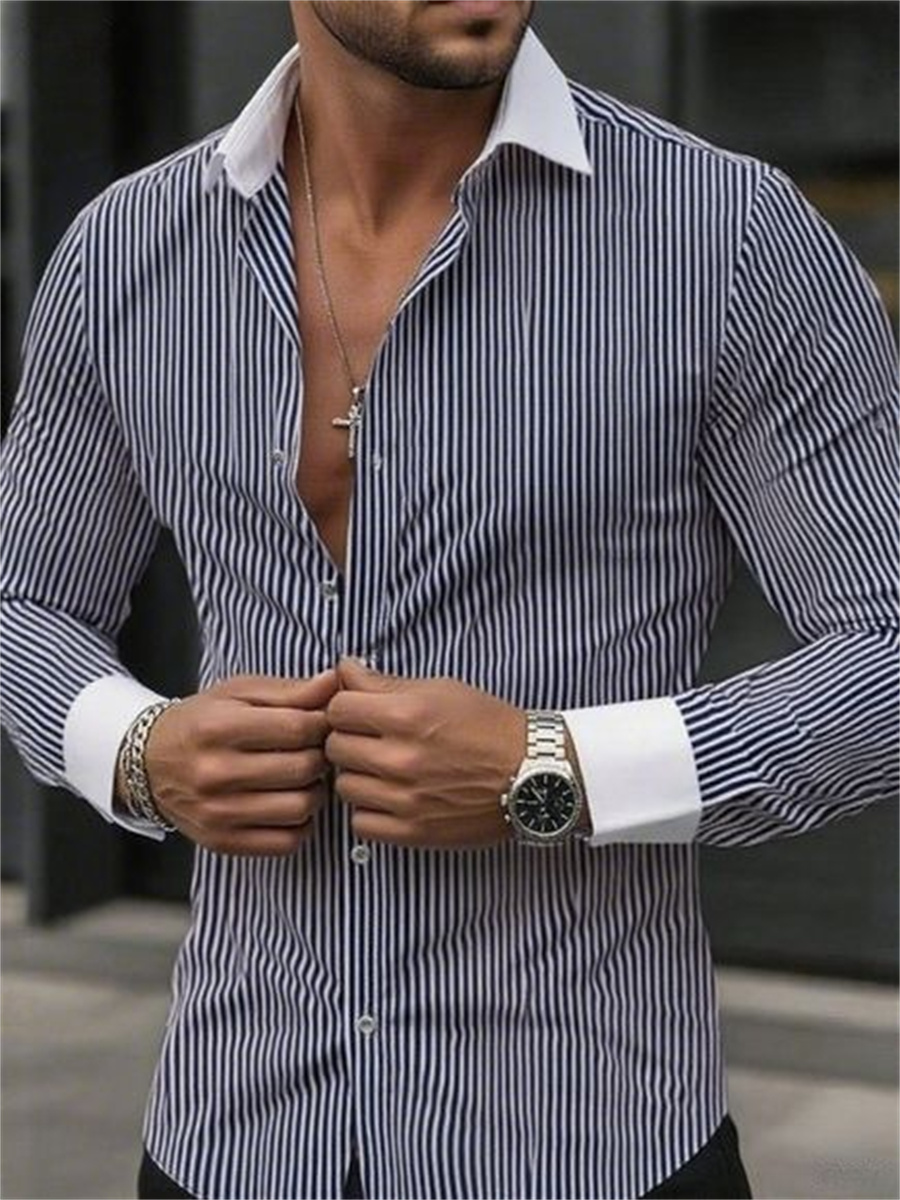 Men's slim-fit striped lapel l - đánh giá và giá Men Formal Wear Shirts
