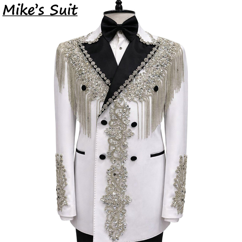 White Luxury Diamonds Beading  - đánh giá và giá Men'S Formal Wear No Suit