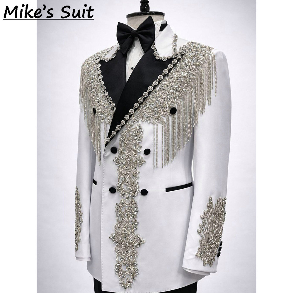 White Luxury Diamonds Beading  - đánh giá và giá Men'S Formal Wear No Suit