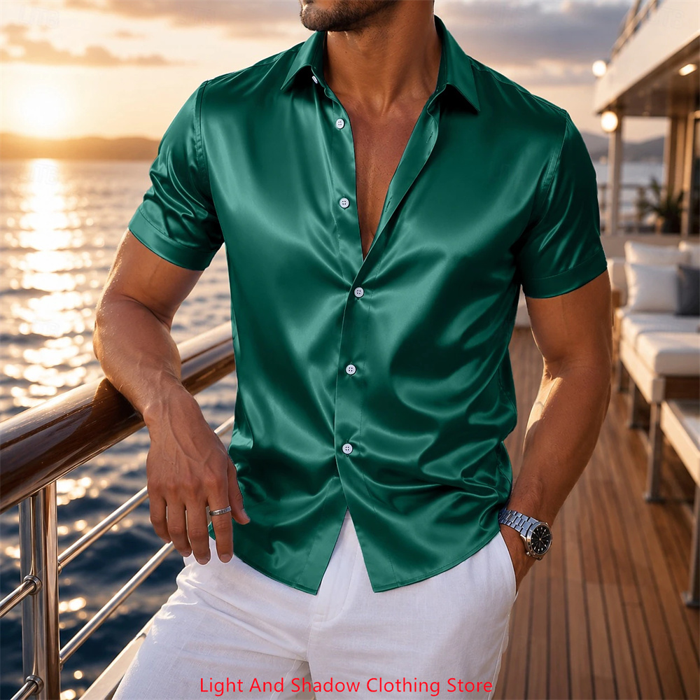 Men's Satin Short Sleeved Shir - đánh giá và giá Men Formal Wear Shirts