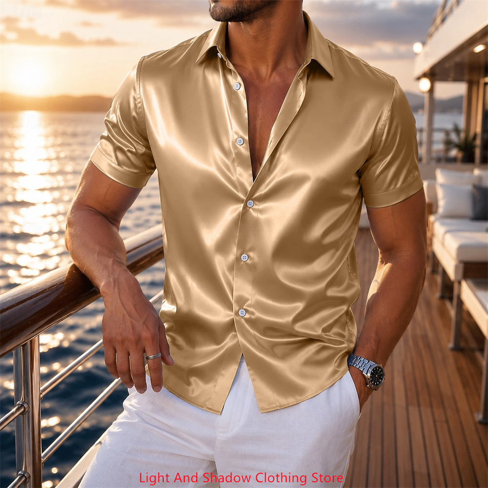 Men's Satin Short Sleeved Shir - đánh giá và giá Men Formal Wear Shirts